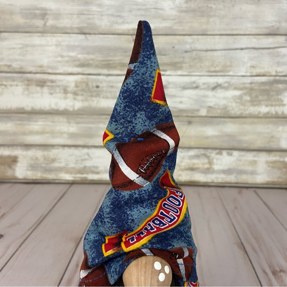 Football Game Gnome Vintage Football Print Fabric Blue Brown Faux Fur Man Cave - Picture 5 of 11